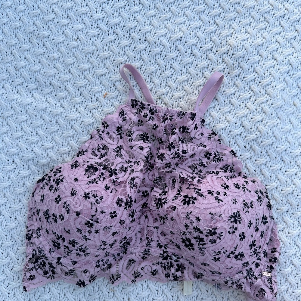 PINK XL WOMENS Floral Lace Bralette in Lavender and Black